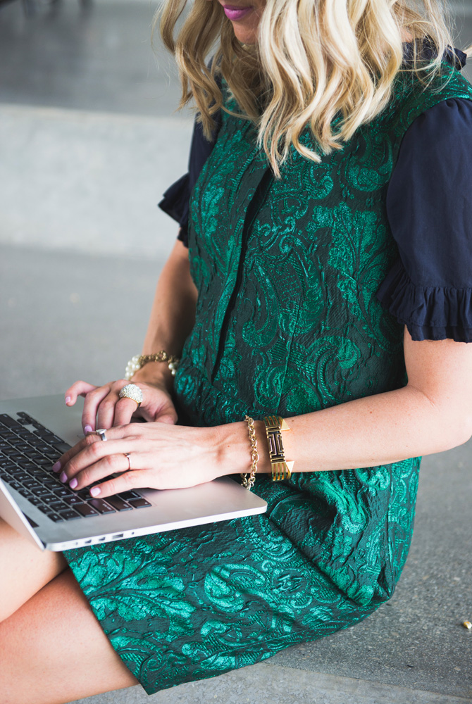 LittleMissFearless_office style outfit ideas_metallic green jcrew dress 9