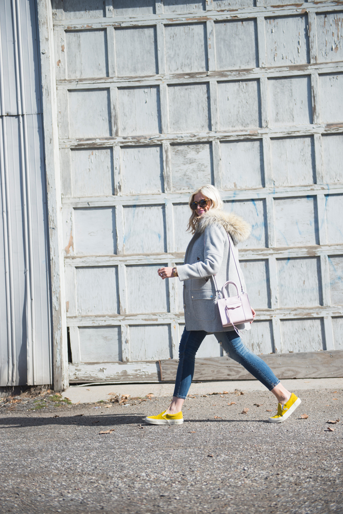 LittleMissFearless_yellow vans gray jcrew coat 1