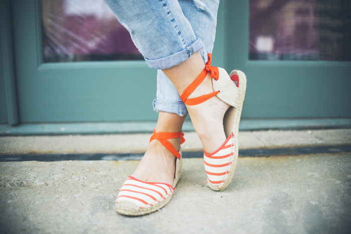 LittleMissFearless_jcrew navy floral scarf + striped orange espadrilles 6