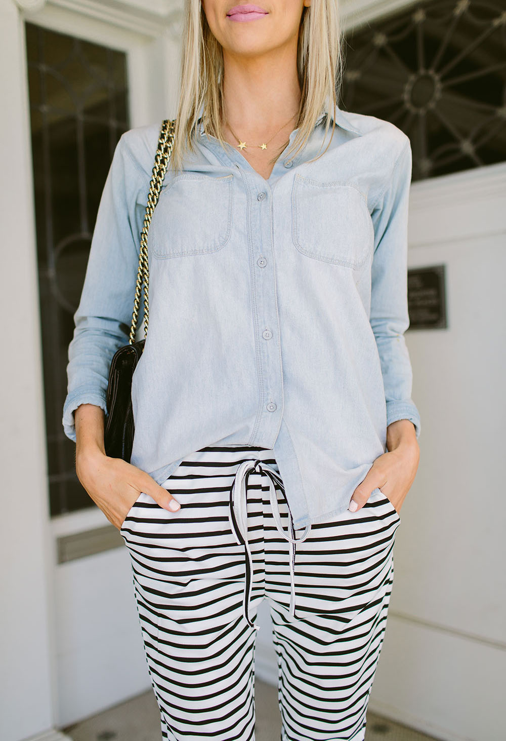 striped joggers outfit