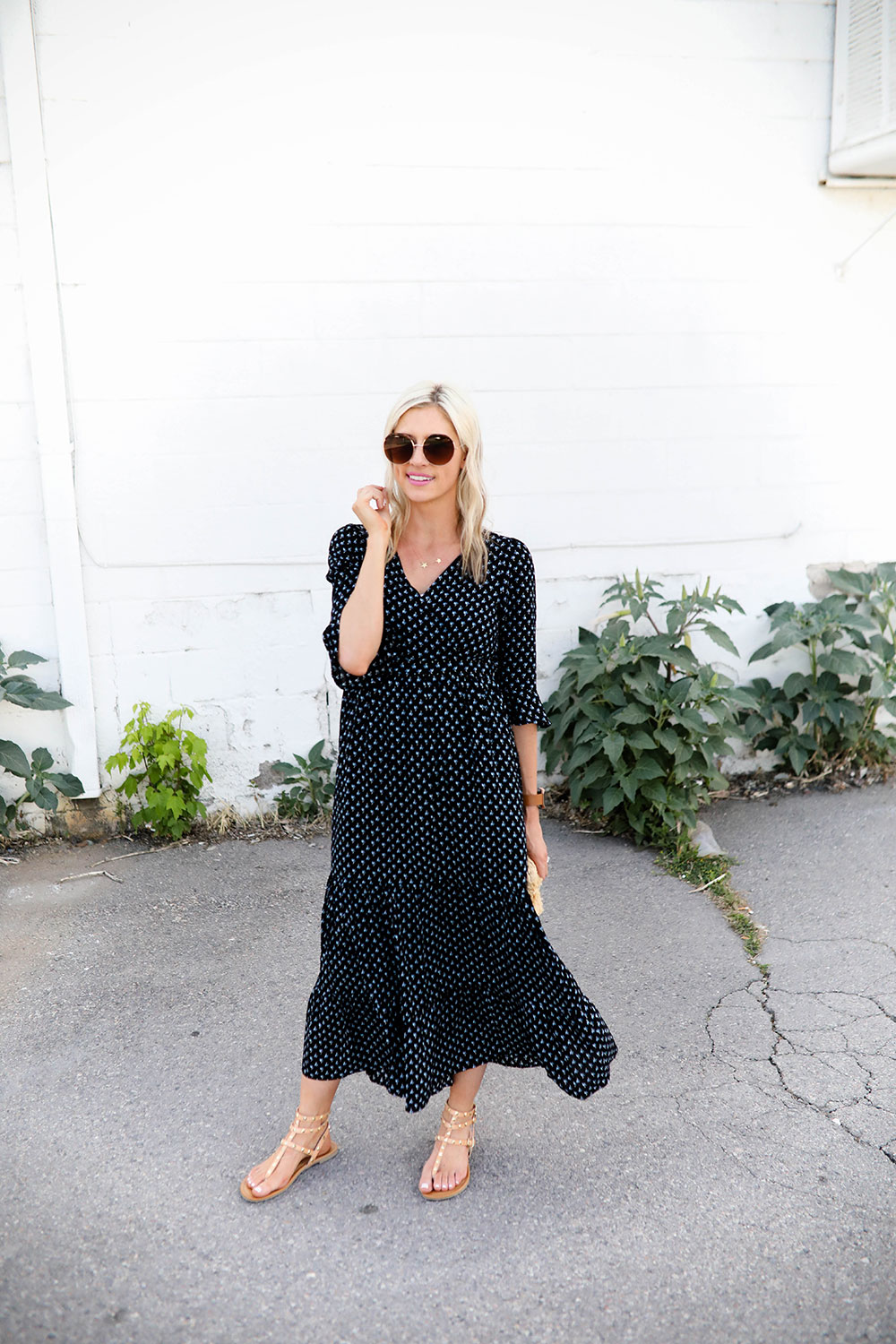 Affordable summer wardrobe essentials | navy floral maxi dress | Little Miss Fearless