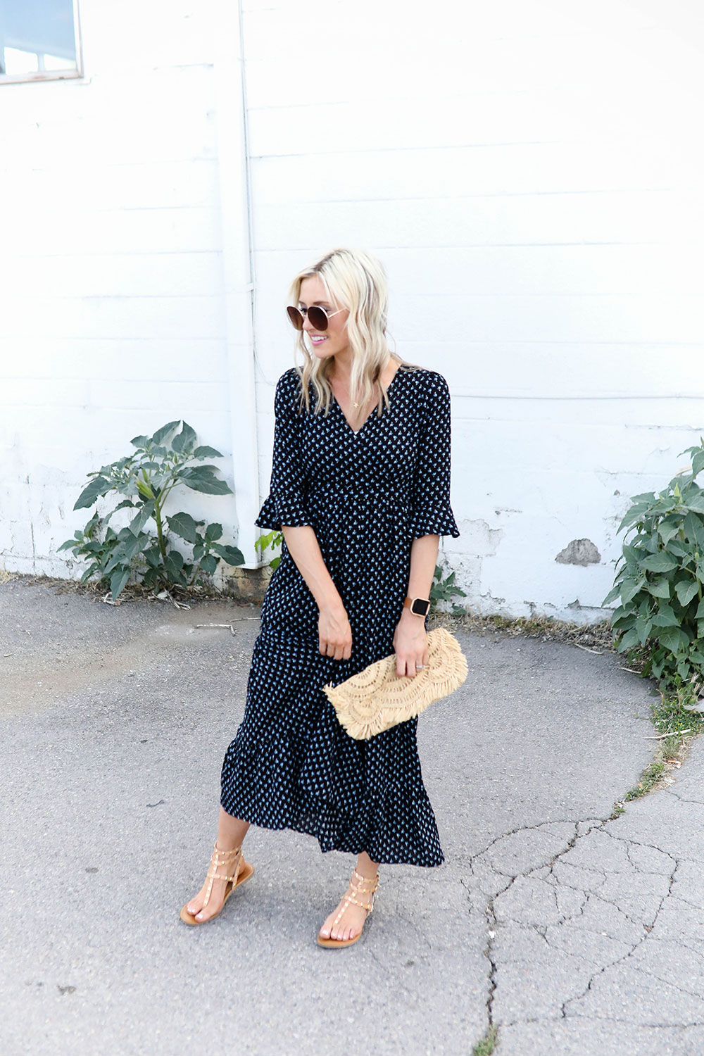 Affordable summer wardrobe essentials | navy floral maxi dress | Little Miss Fearless