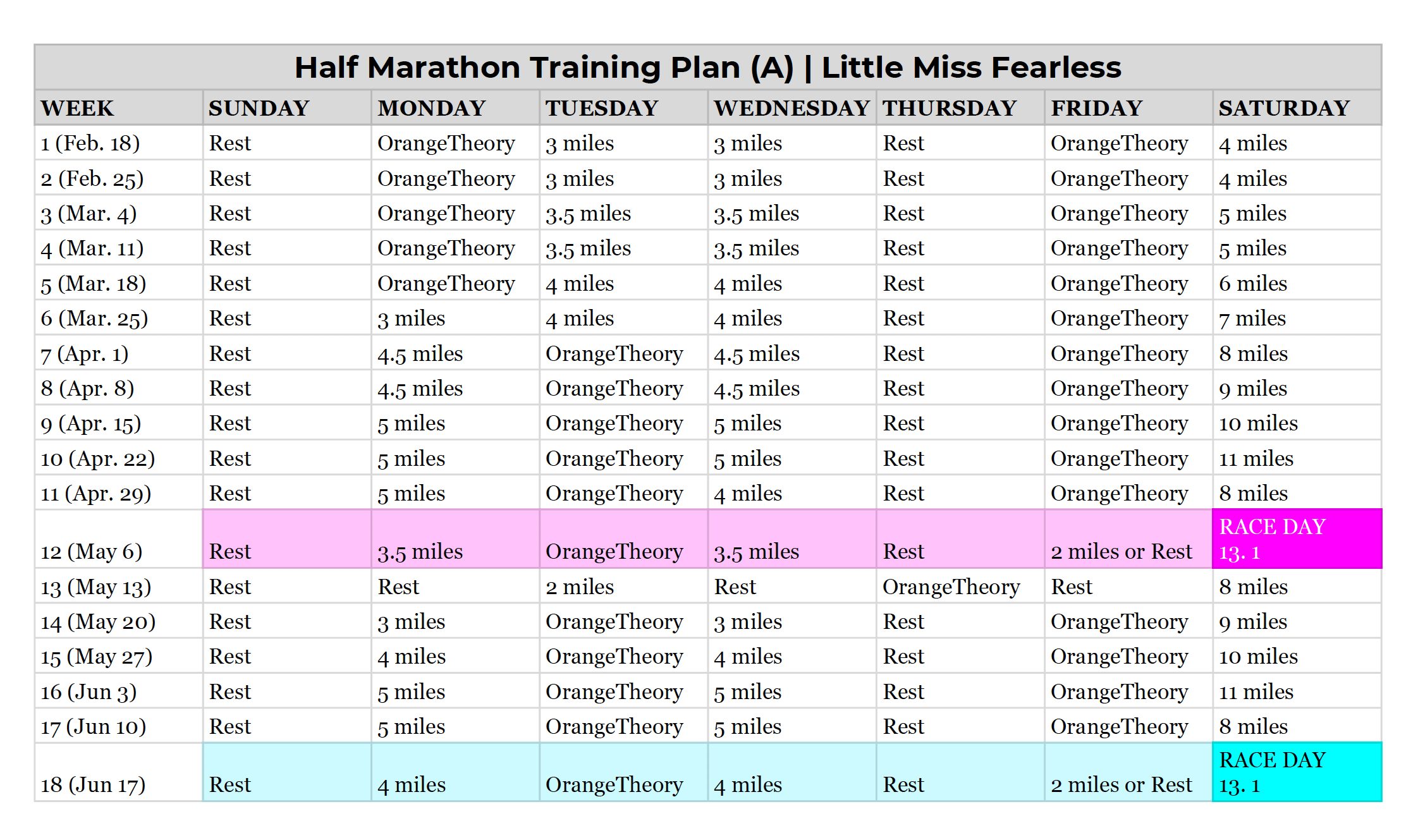 My Half Marathon Training Plan | Little Miss Fearless