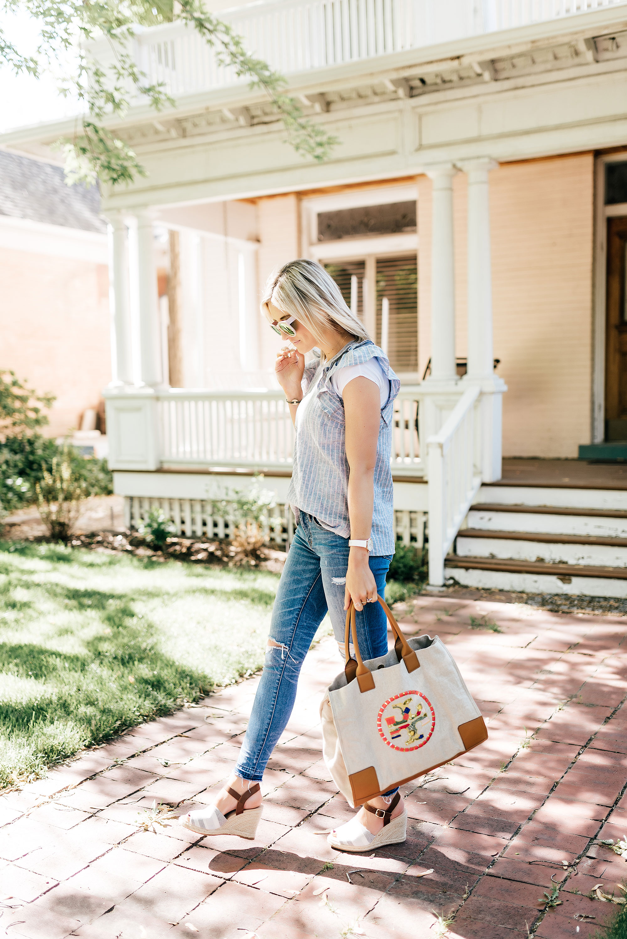 Tory Burch Tote 'Ella Canvas' Beige